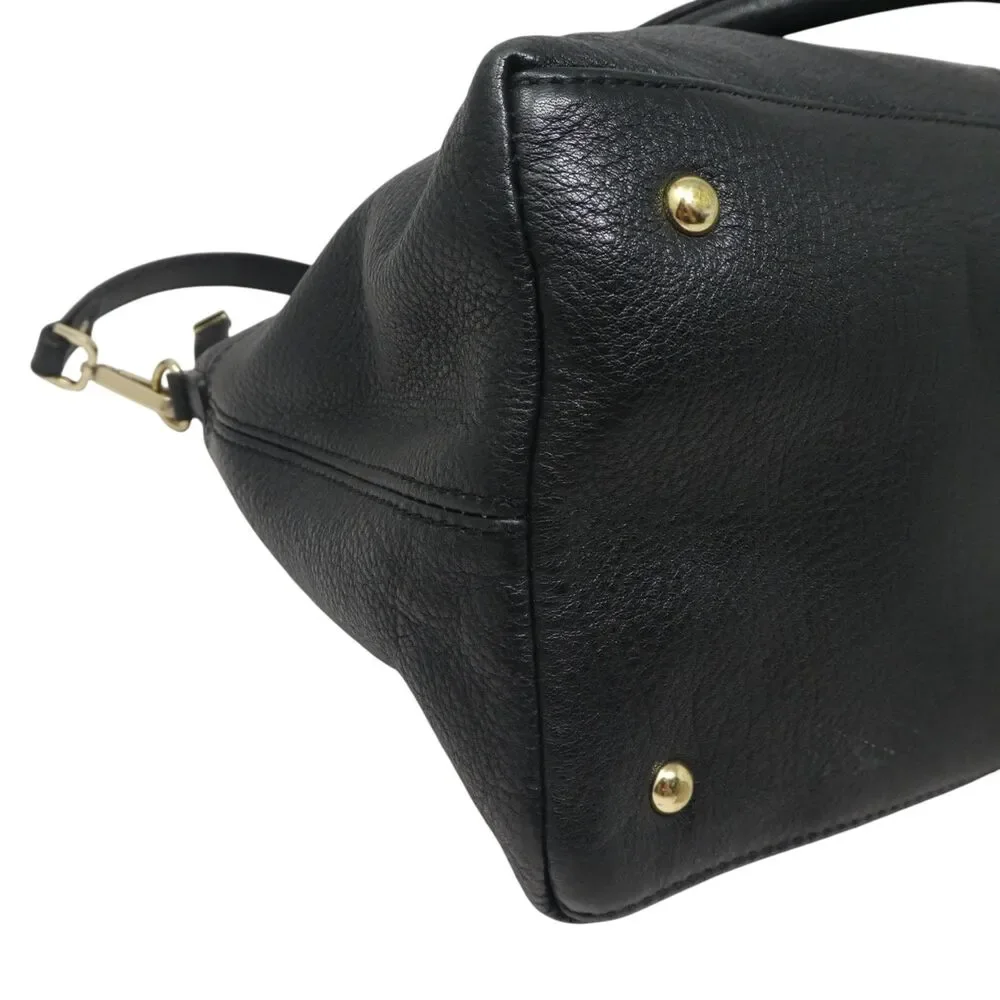 Calvin Klein Black Leather Gold‎ Lock Satchel Shoulder Bag Purse